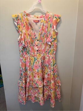 THML Women's Pink Floral Ruffle Dress